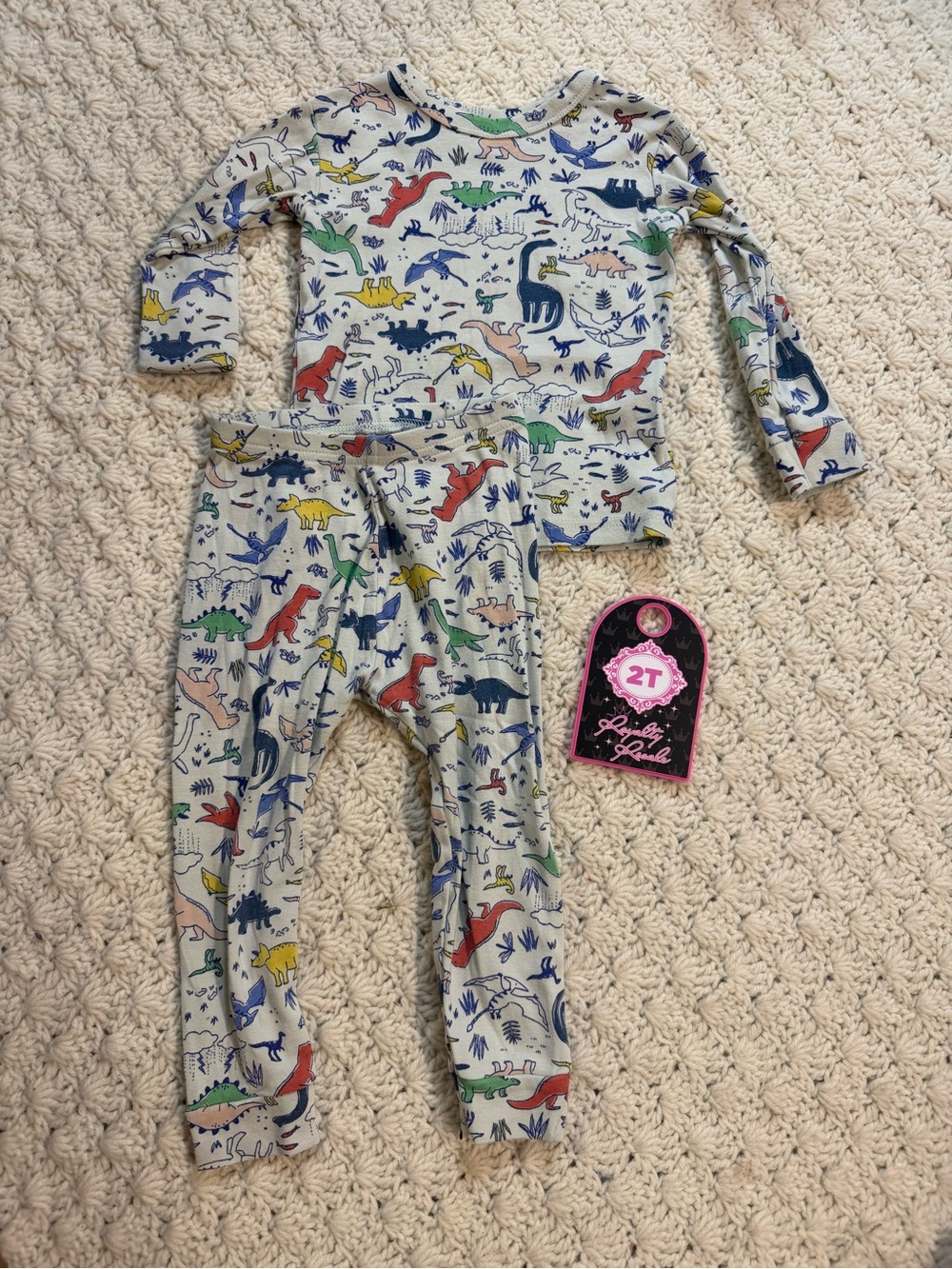 GAP Cream Toddler Dinosaur Pajama Set with Multicolor Dinosaurs